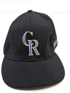Vintage Colorado Rockies MLB Hat Starfit L/2X Black Purple CR Logo 90's Cap